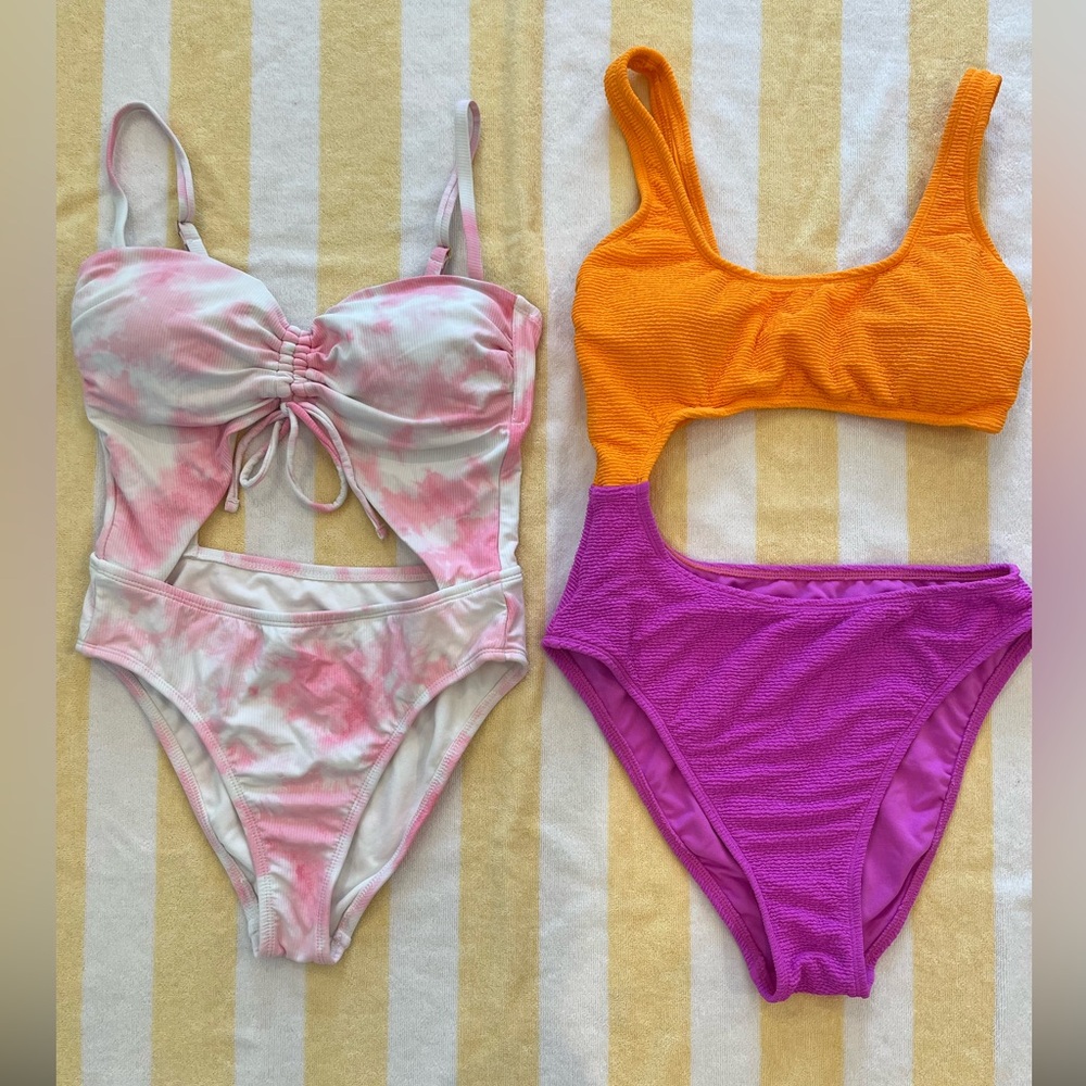 Wild Fable Orange Swimwear & pastel tie die pink Xhileration one pc swimsuit